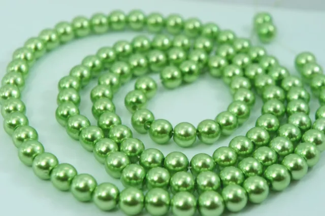 *110pcs Beads- 8mm Green Color Faux Imitation Plastic Round Pearl Spacer*
