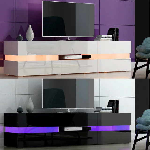 Modern 177cm TV Unit Cabinet Stand - Matt Body & High Gloss Doors RGB LED Lights