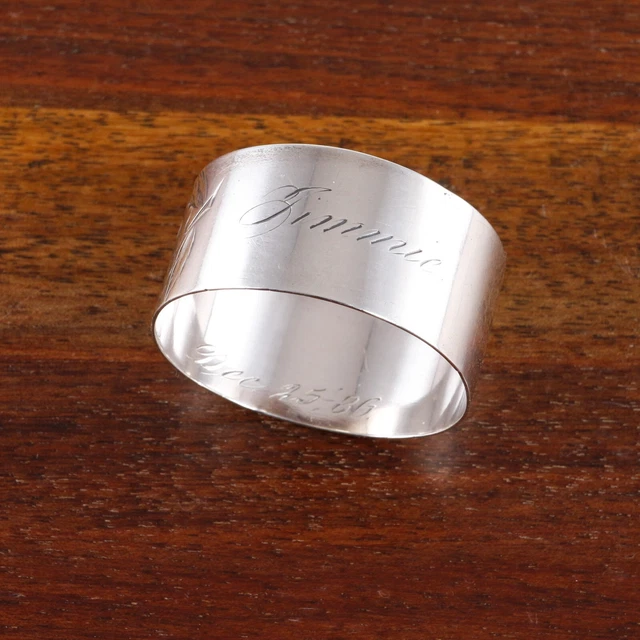 N G Wood Aesthetic Sterling Silver Napkin Ring Florals,Foliate Monogram Jimmie