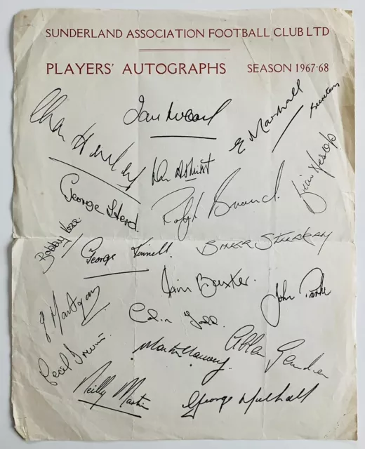 1967/68 Official Sunderland Football Club Players Autograph Sheet