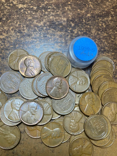 1939-S LINCOLN WHEAT CENT PENNY ROLL, HIGH GRADE, XF/AU, very nice roll
