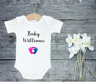 Personalised Custom Baby Name Vest heart Baby Grow Bodysuit Reveal Announcement