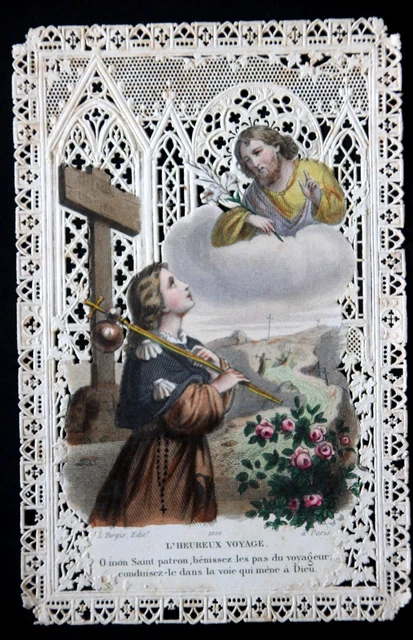 Image Pieuse Ancienne Canivet Dentelle Avec Enveloppe Gaufrée