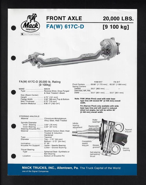 MACK TRUCKS R797RS Specifications Brochure [Front Axle Fa532C] £17.11 ...