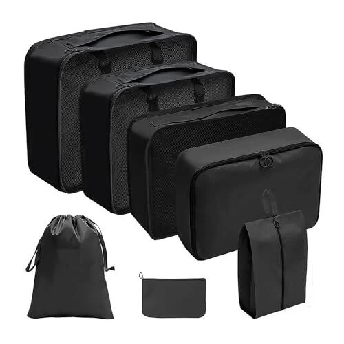 Lot De 7 Sacs De Rangement Voyage - Cubes Bagage Organisateurs Étanches Noir