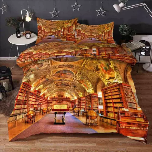 Yellow Rich Library Books 3D Quilt Duvet Doona Cover Set Pillow case Print