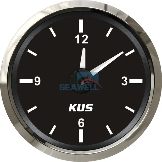 KUS Boat Marine Car RV Truck Hour Quartz Clock Gauge Dial 12 Hour 12V/24V