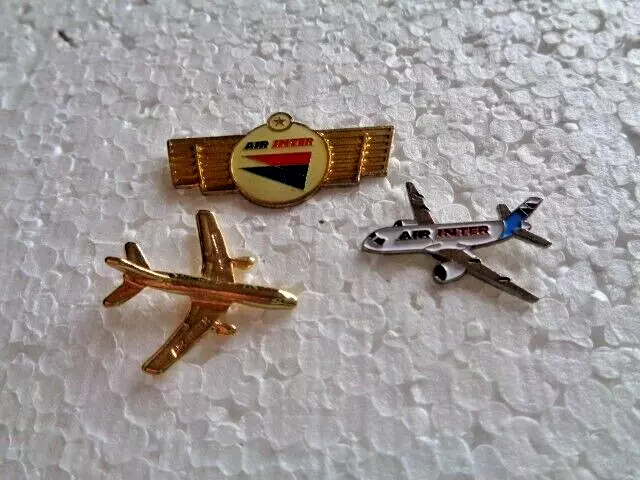 Job lot of 3 Air Inter airline aeroplane related metal lapel pins