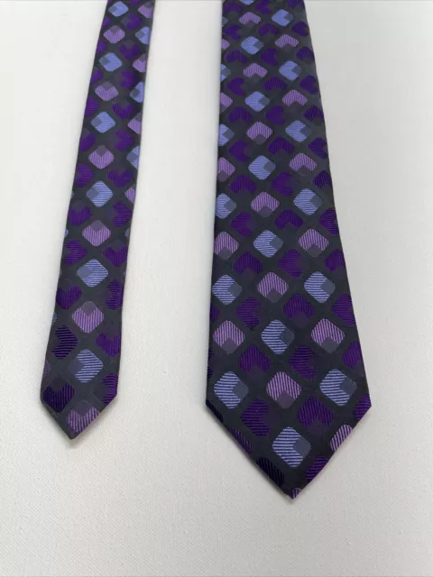 Geoffrey Beene 59” Men’s Tie 100% Silk Handmade In China Gray Purple Pink