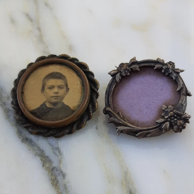 ANCIENNE BROCHE PORTE PHOTO LOT DE 2 ART NOUVEAU Brooch poilu