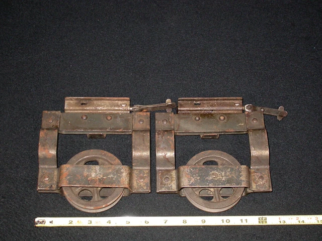 Pair Antique Vintage Barn Door Line Pulleys 3 3/8” Wheel Farm Tool - Lot of 2 4