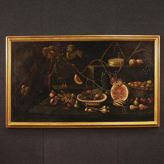 Gran bodegón pintura óleo sobre lienzo cuadro estilo antiguo 900 marco italiano