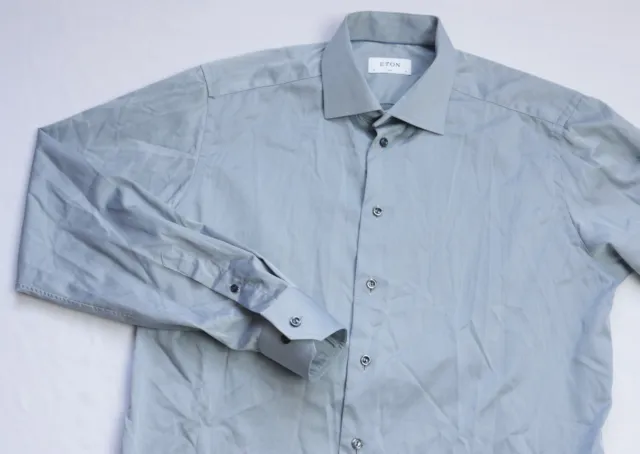 Eton Signature Twill Shirt mens Long Sleeve top size 17 Slim 43 XL grey COTTON