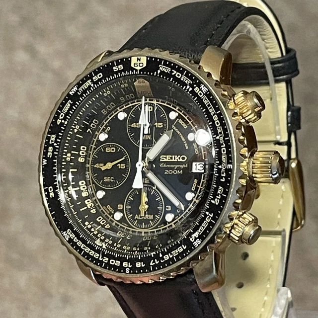 SEIKO GOLD FLIGHTMASTER SNA414 Cronografo a cupola alta zaffiro in