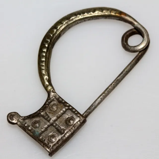 Ancient Celtic silver fibula brooch circa 200-100 BC