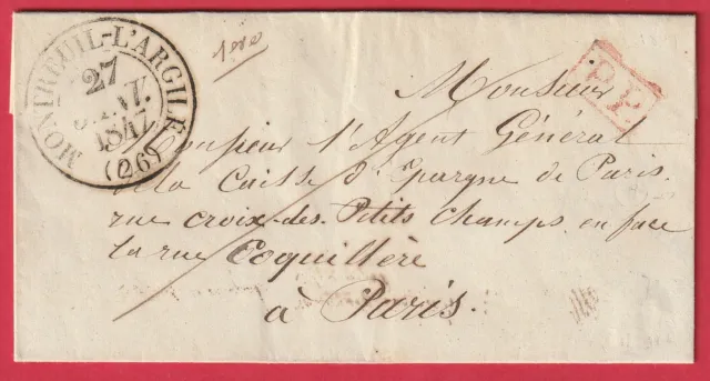 MONTREUIL L'ARGILLE - Lettre en port payé de 1847, T13, St DENIS D'AUGERON EURE