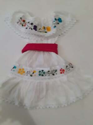 Mexican Girl Dress white Gypsy with Multicolored embroidered flower