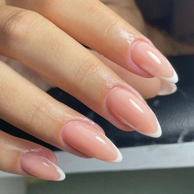 Fake Nials Press On Nails False Nails French Long Almond Glitter White Edge