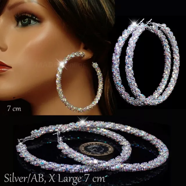 Very Sparkle Bling Hoop Earrings, Big Rap Around Sparkle in all Directions,