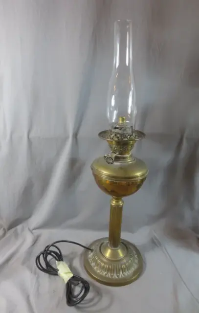 Vintage Brass Oil Lamp Complete With Chimney Converted For Electric Use