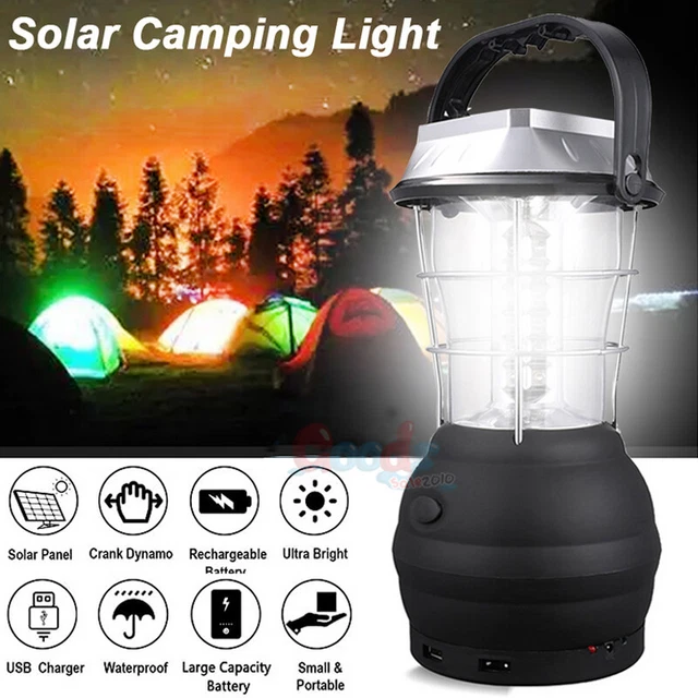 SOLAR RECHARGEABLE LED Flashlight Camping Tent Light Lantern Lamp Power