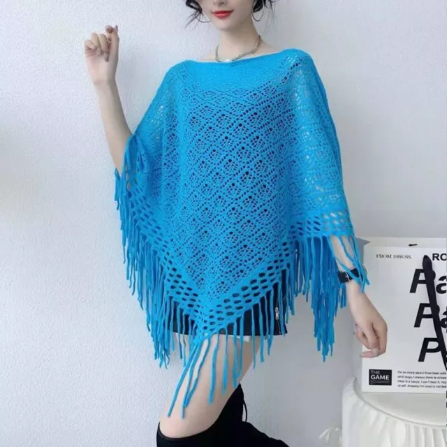 Lady Poncho Stole Cape Shrug Wrap Shawl Jumper Sweater Cloak Cardigan Hollow Out