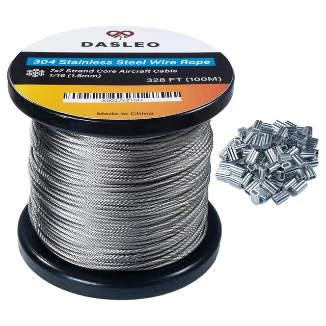 Wire Rope – 304 Stainless Steel Wire Cable – 328 Ft Waterproof and Rustproof 1/1
