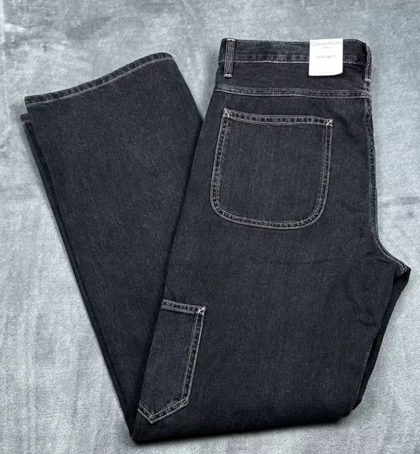 Calvin Klein Carpenter Jeans Mens 34x34 Salt N Pepper Black Wide Leg Fit NEW