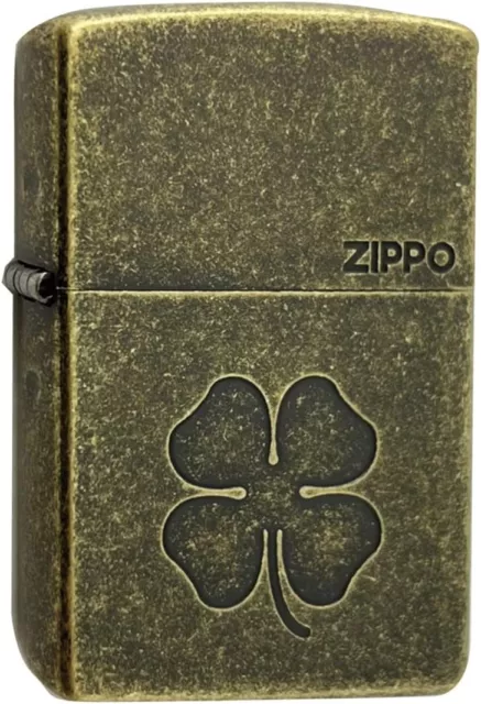 Zippo Oil Lighter Four Leaf Clover Antique Brass Regular Case Good Luck Japan