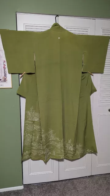 Vintage Japanese Kimono / Green / Various Flowers / Irotomesode
