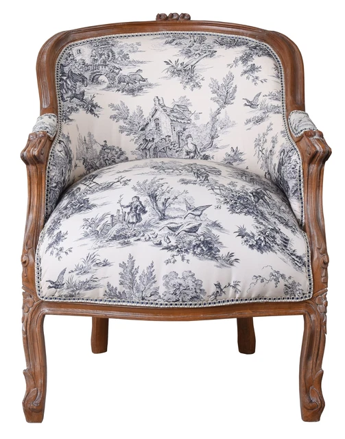 Barocksessel Toile de jouy Armlehnsessel Landhausstil Stuhl Rokoko Bergere Antik