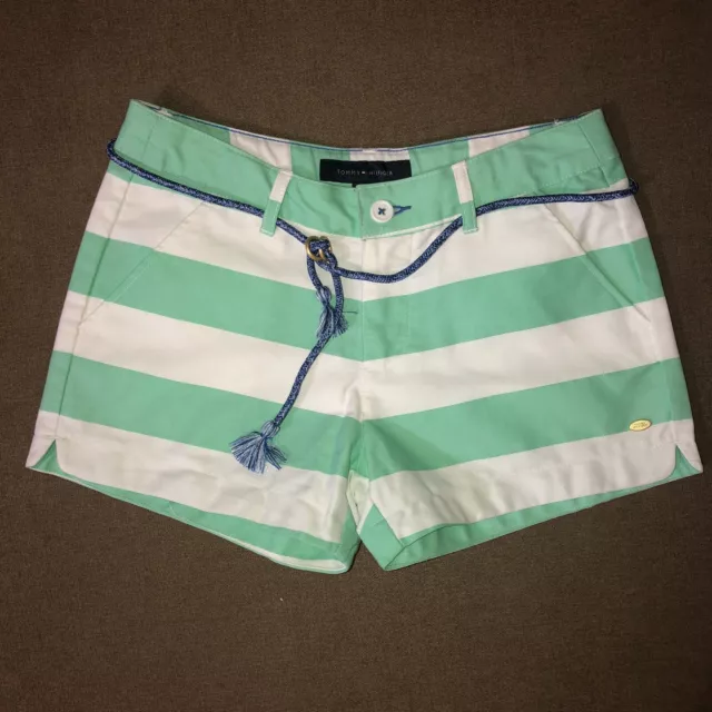 Tommy Hilfiger Green & White Striped Shorts Nautical Girls Size 14