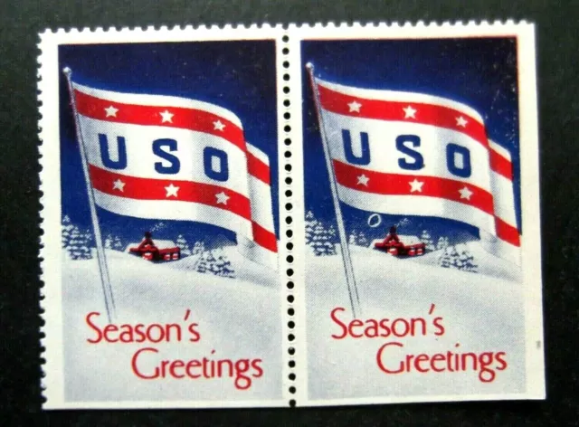 US-USO-Joined pair of Greetings stamps-MNH Cinderellas