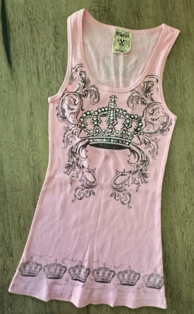 New Vocal Apparel Womens Crystal Light Pink Crown Tank Top XL Extra Large