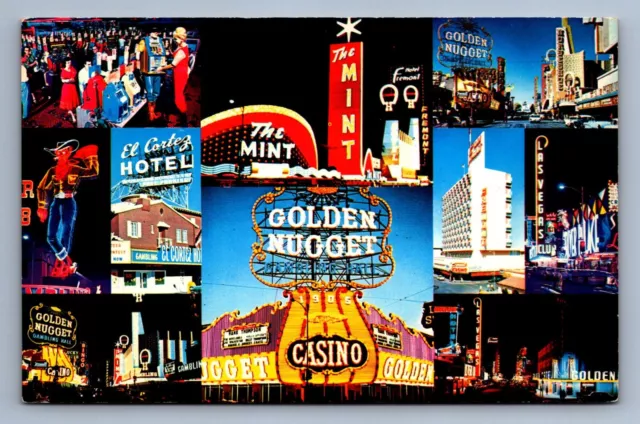 Postcard Vtg Nevada Glittering Fremont Street Las Vegas Golden Nugget