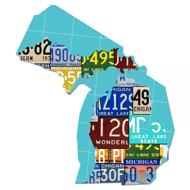 MICHIGAN License Plate Map Sign, GREAT LAKE STATE License Plates Patriotic Sign