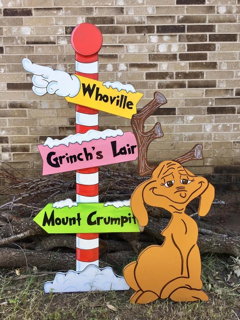 WHOVILLE Sign Pole Max the Reindeer GRINCH Inspired CHRISTMAS Yard Art Decor