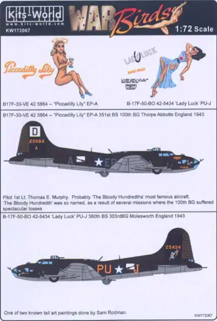 Kits World Decals 1/72 BOEING B-17F FLYING FORTRESS Piccadilly Lily & Lady Luck