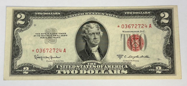 1953-C $2 two dollar bill red seal star note crisp  uncirculated. #3132
