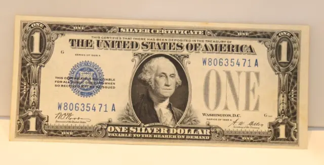1928-A $1 Silver Certificate One Dollar Funnyback AU W80635471A