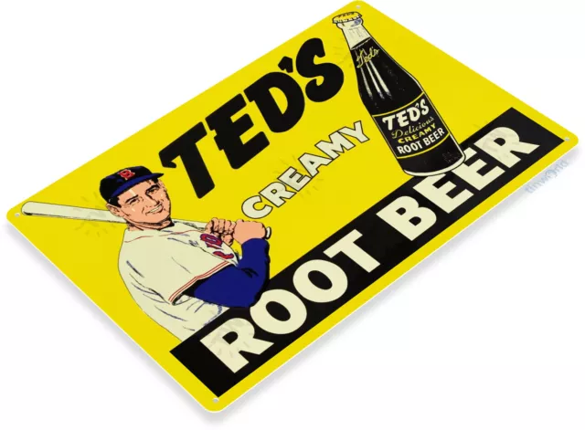 Ted Williams Creamy Root Beer Red Sox Baseball MLB Retro Large Metal Tin Sign