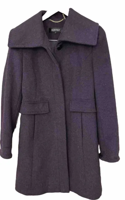 Women’s Ellen Tracy purple Wool angora rabbit hair top trench Coat Jacket 2