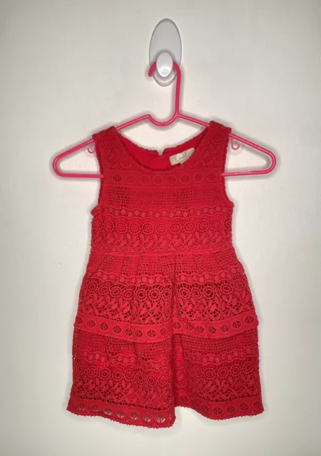 Peek Dress Girls Size 5 All Over Eyelet Lace Tiered Sleeveless Red Lined