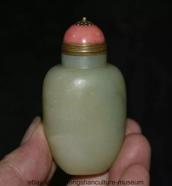 3 " Rare Old Chinese Natural Hetian Jade Carved Dynasty Palace Snuff Bottle