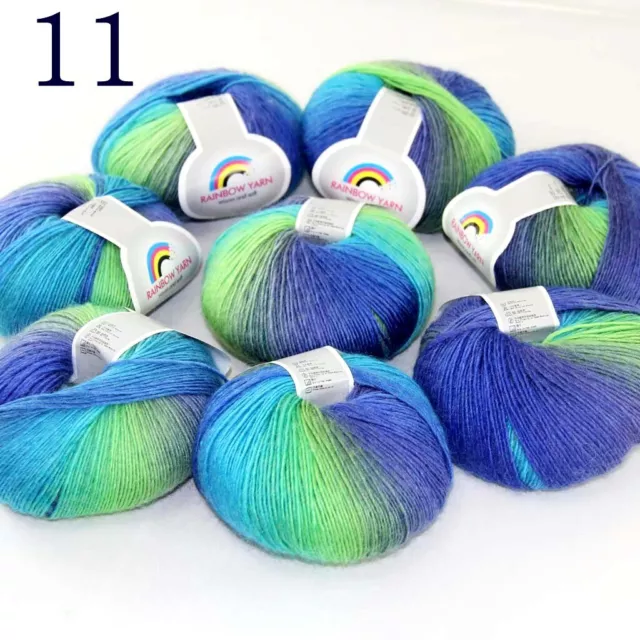 Sale 8ballsX50gr Colorful Rainbow Rug Shawl Cashmere Wool Hand Crochet Yarn 11