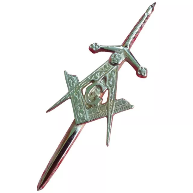 H.M Da Uomo Kilt Pin Spada Massonica Finitura Cromata/Highland Kilt Pin Massonico Celtico