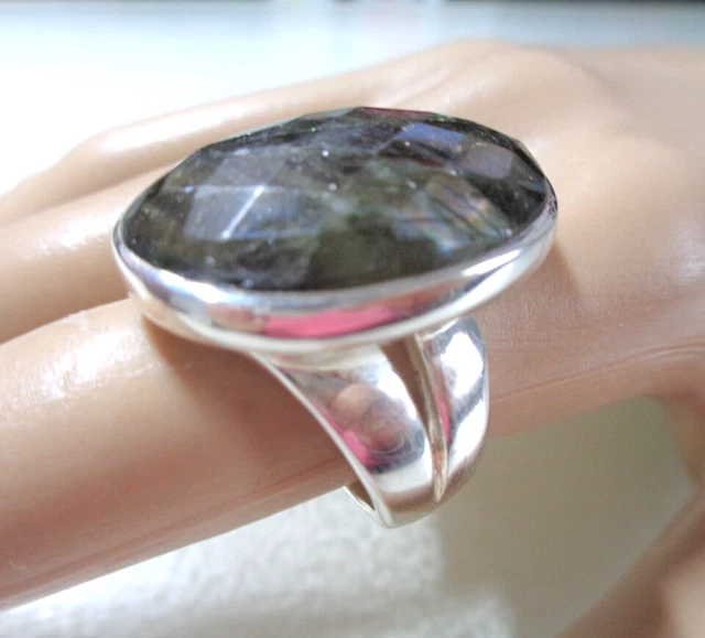 STELLA & DOT Signed, Sterling, Stunning Faceted Natural Quartz Massive Ring, Siz