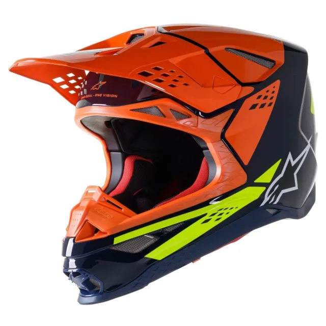 Casco Motocross Alpinestars Supertech S-M8 Factory Blu Arancio Giallo Fluo - M