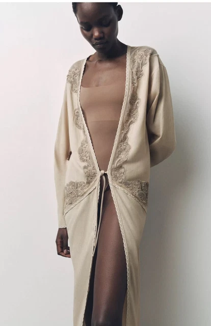 ZARA WOMEN'S BEIGE beaded embroidered midi kimono dress size M-L 50.00 -  PicClick UK