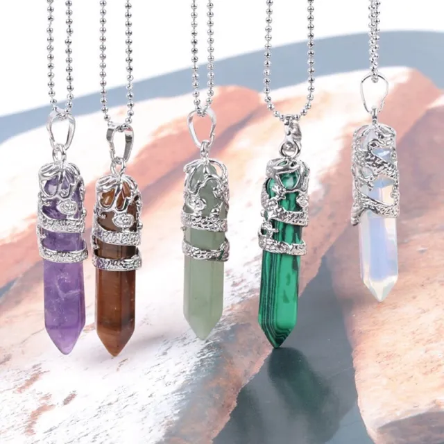Natural Quartz Chakra Crystal Healing Point Cut Gemstone Pendant Reiki Necklace 2